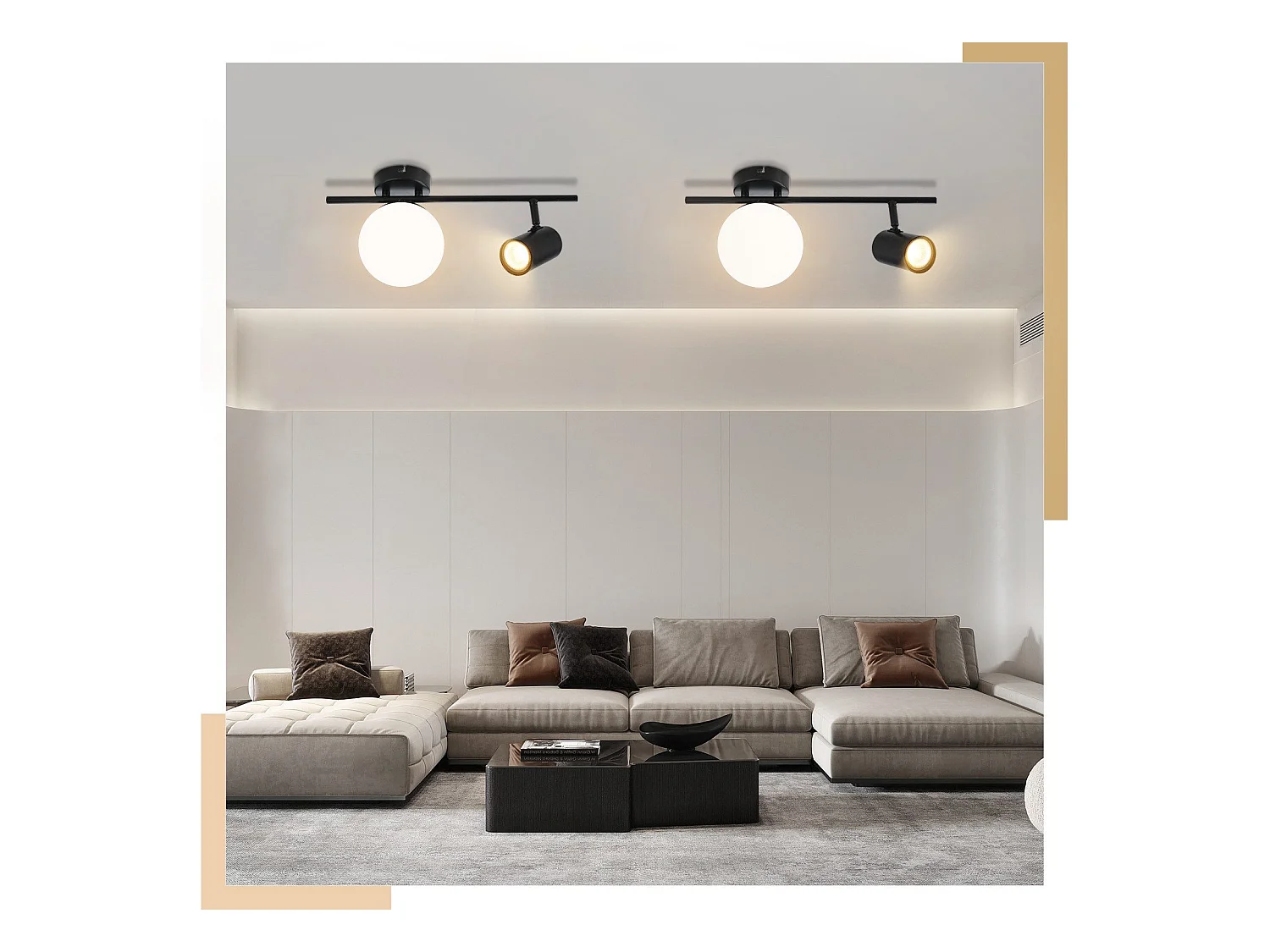 NETTLIFE Spot de plafond 2 flammes noir Plafonnier Moderne  avec GU10 Pivotant 40CM Métal Boule de verre E14