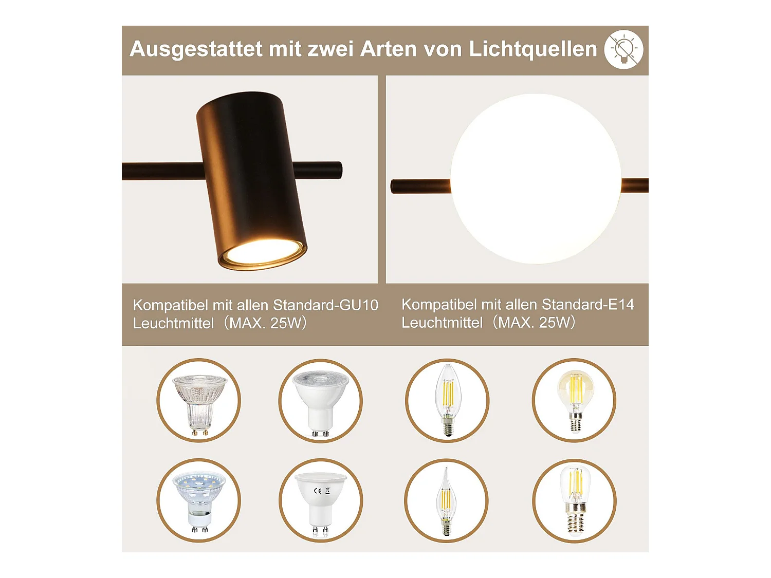 NETTLIFE 2-Flamm Deckenstrahler Schwarz Moderne Deckenleuchte mit GU10 Schwenkbar 40CM Metall Glaskugel E14