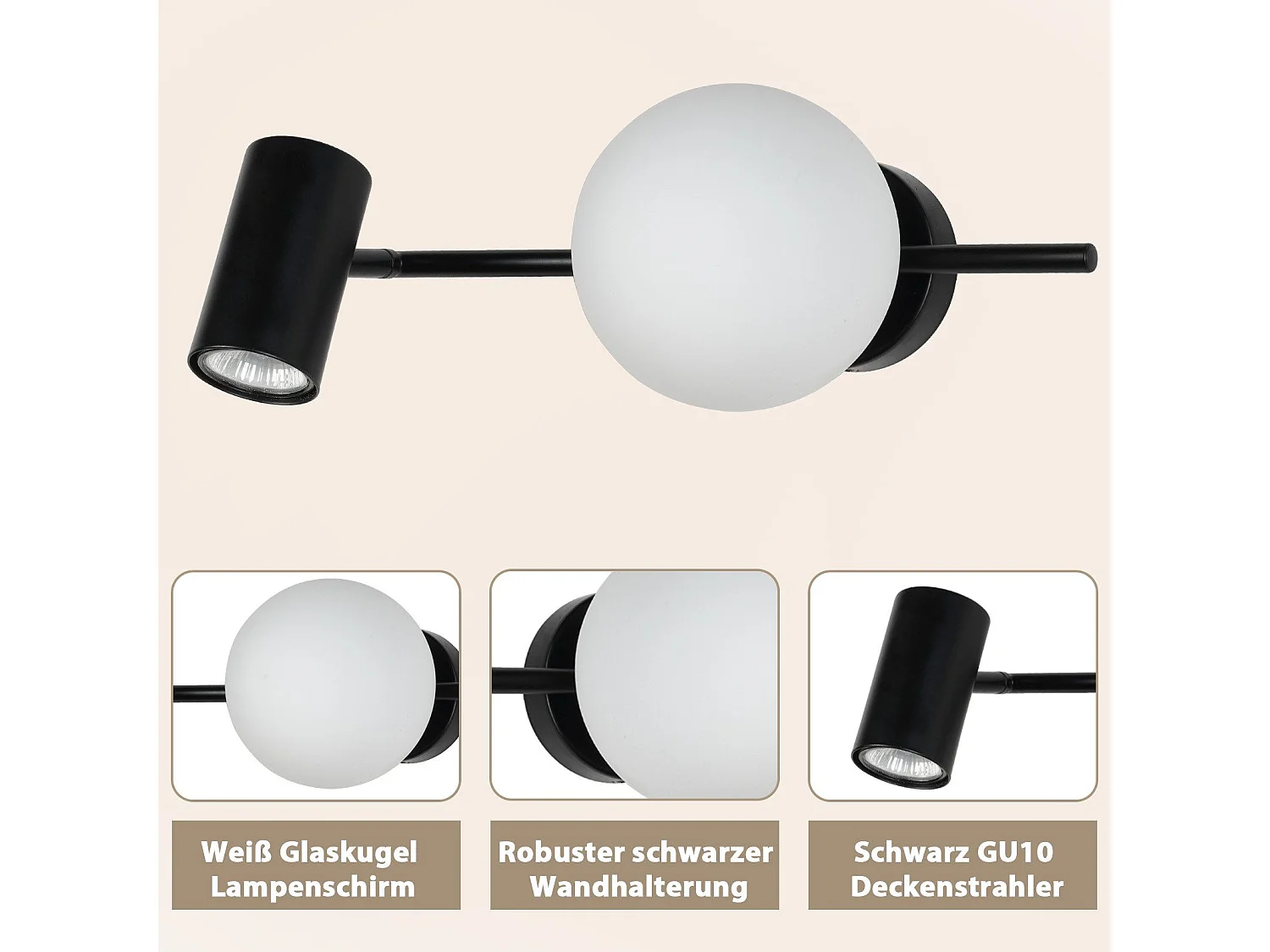NETTLIFE 2-vlams plafondspot zwart Moderne plafondlamp met GU10 Draaibaar 40CM Metaal Glazen bol E14