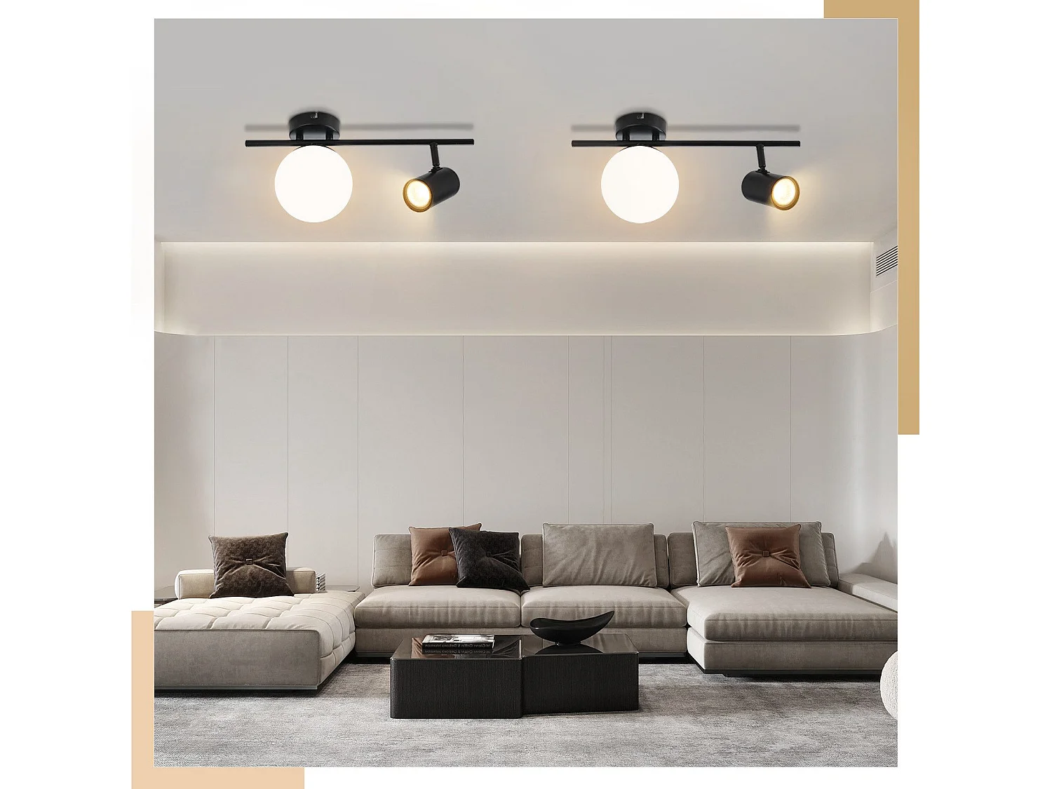 NETTLIFE 2-vlams plafondspot zwart Moderne plafondlamp met GU10 Draaibaar 40CM Metaal Glazen bol E14