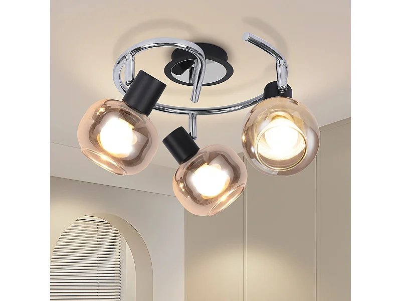 NETTLIFE Deckenleuchte Spot E14 Modern Rauchglas 3 flammig Deckenlampe schwenkbar 350° drehbar