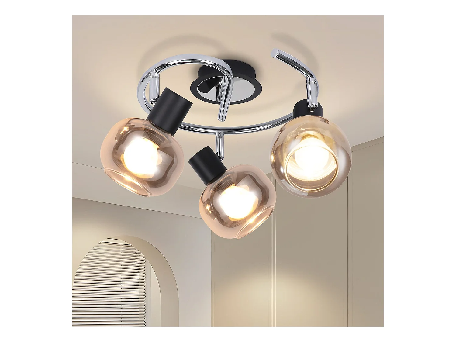 NETTLIFE Plafonnier Spot E14 Moderne Verre Fumé 3 Flammes Plafonnier Pivotant 350° Pivotant