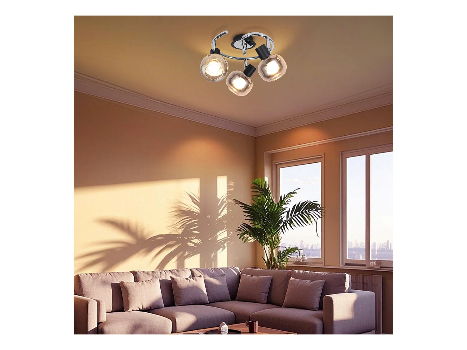 NETTLIFE Plafonnier Spot E14 Moderne Verre Fumé 3 Flammes Plafonnier Pivotant 350° Pivotant