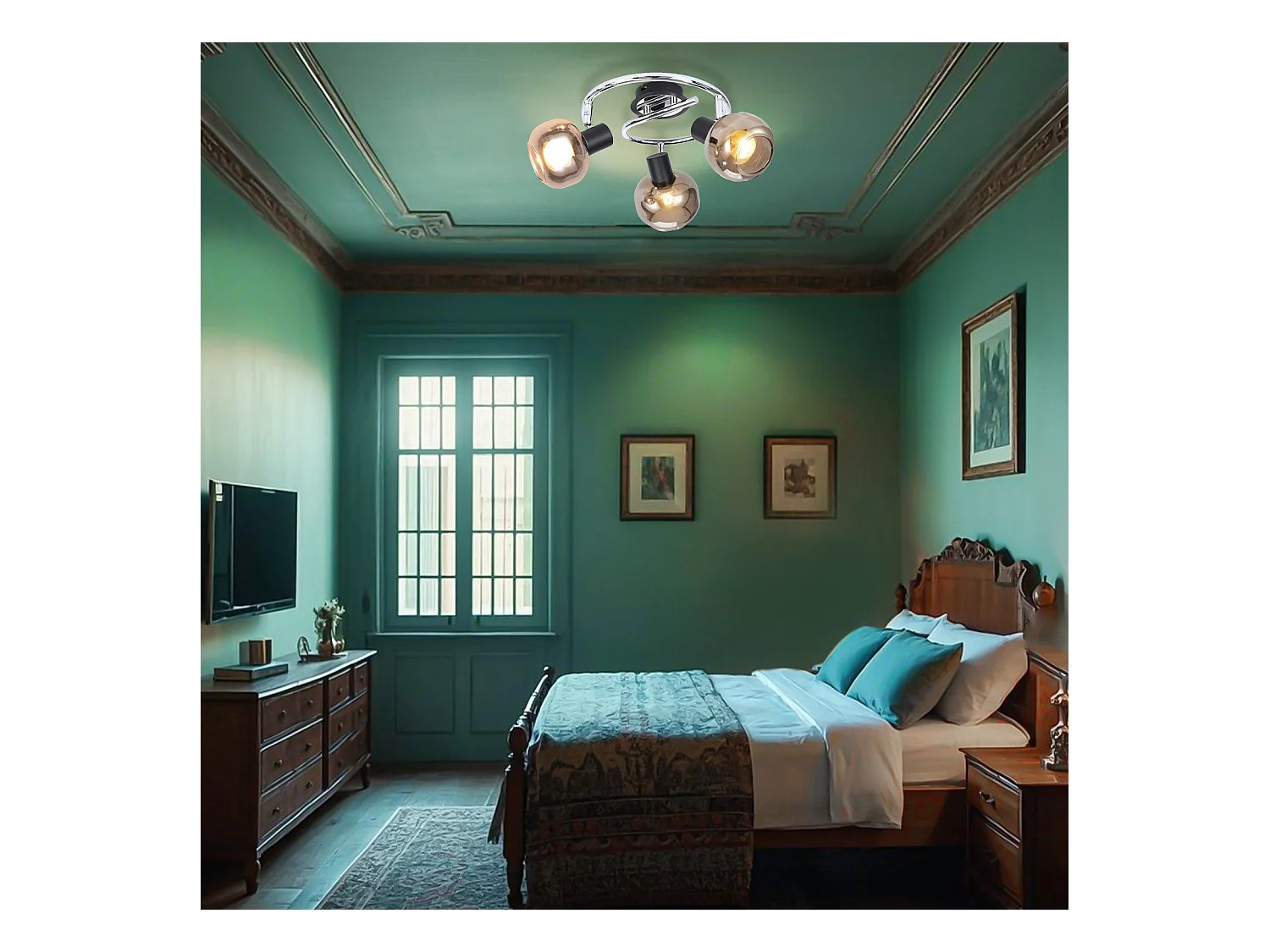 NETTLIFE Plafonnier Spot E14 Moderne Verre Fumé 3 Flammes Plafonnier Pivotant 350° Pivotant