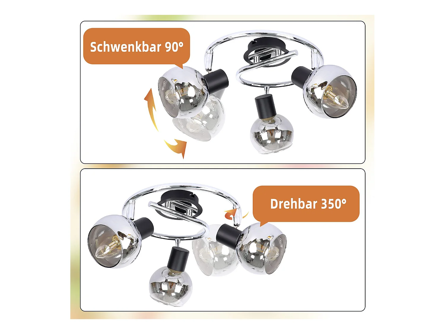 NETTLIFE Plafonnier Spot E14 Moderne Verre Fumé 3 Flammes Plafonnier Pivotant 350° Pivotant