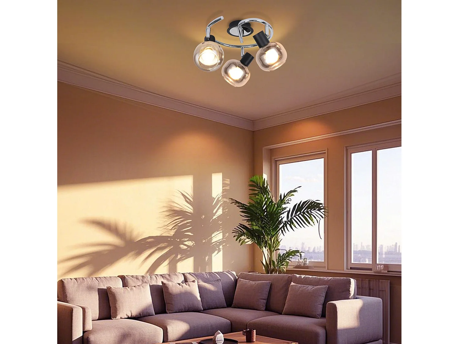 NETTLIFE Plafonnier Spot E14 Moderne Verre Fumé 3 Flammes Plafonnier Pivotant 350° Pivotant