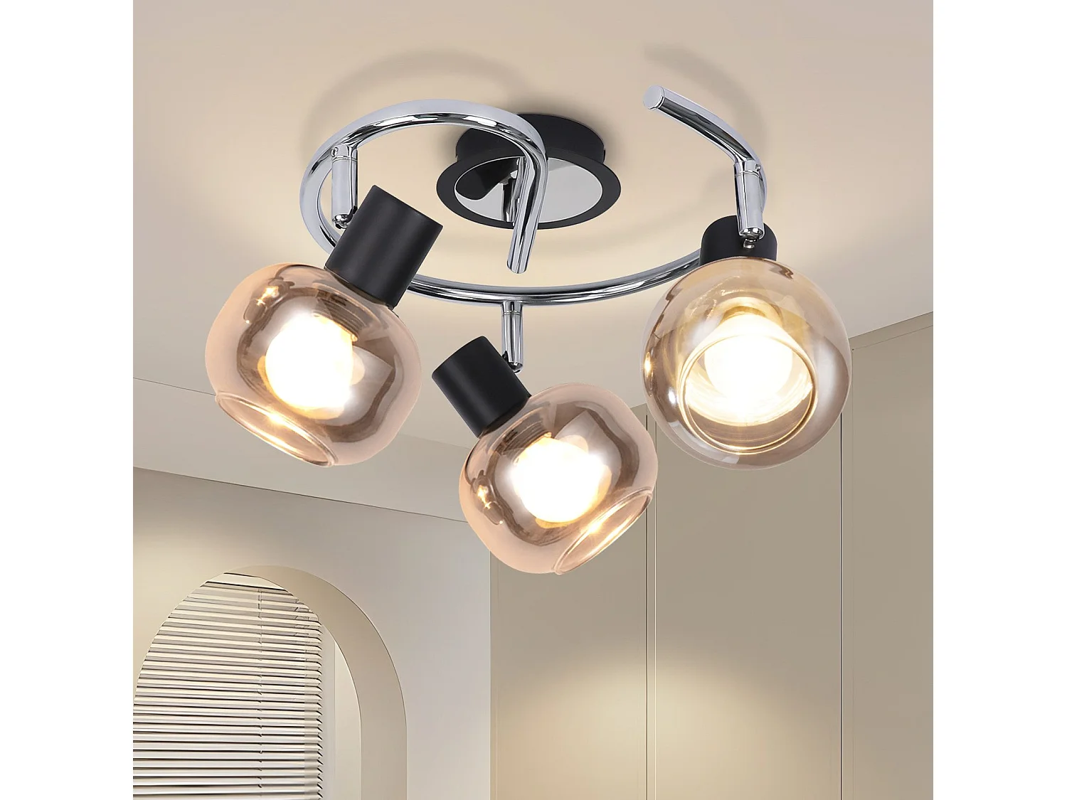 NETTLIFE Plafondlamp Spot E14 Modern Rookglas 3 Vlammen Plafondlamp Draaibaar 350° Draaibaar