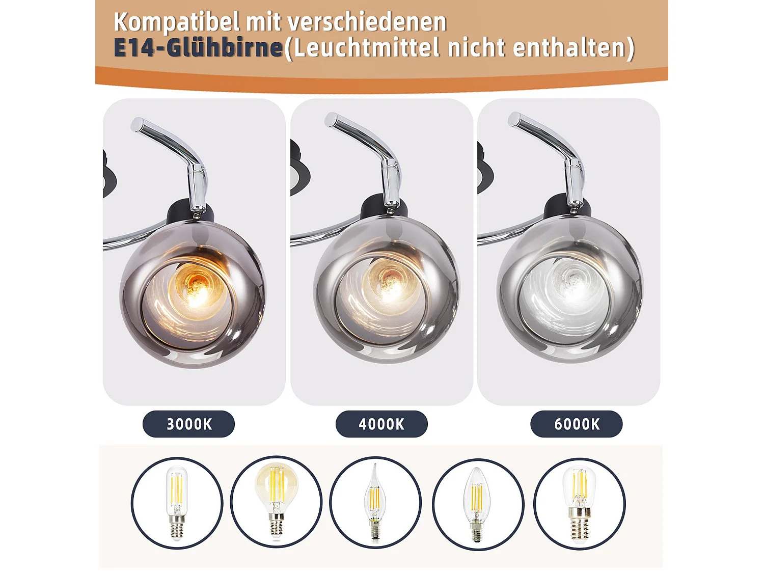 NETTLIFE Plafondlamp Spot E14 Modern Rookglas 3 Vlammen Plafondlamp Draaibaar 350° Draaibaar