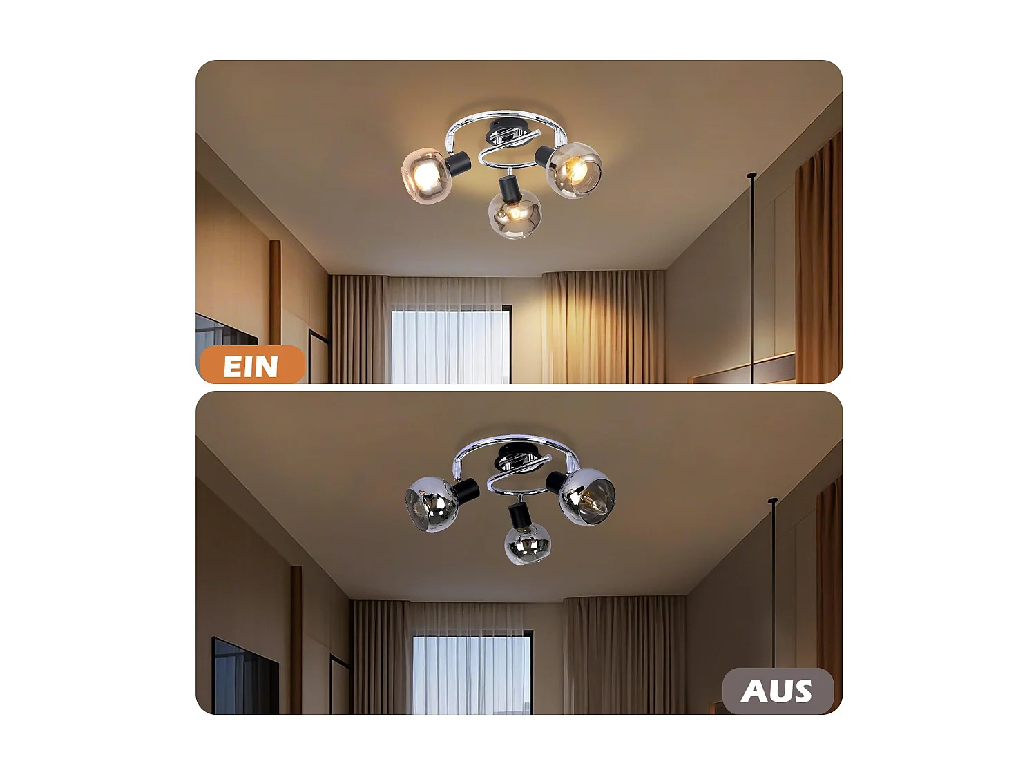 NETTLIFE Plafondlamp Spot E14 Modern Rookglas 3 Vlammen Plafondlamp Draaibaar 350° Draaibaar