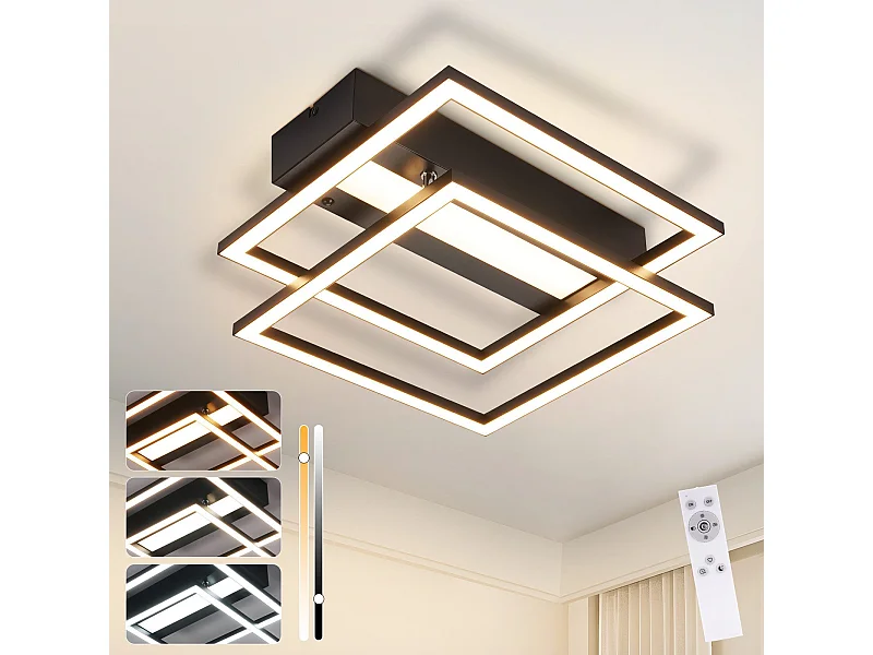 NETTLIFE LED Deckenleuchte Wohnzimmer, 2 Rahmen, Schwarz, Modern, Eckig, Dimmbar, Ideal für Flur