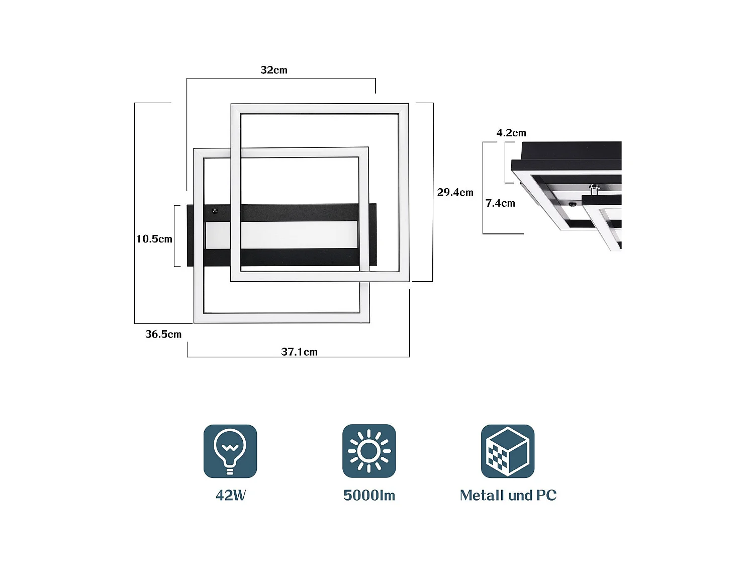 NETTLIFE LED Deckenleuchte Wohnzimmer, 2 Rahmen, Schwarz, Modern, Eckig, Dimmbar, Ideal für Flur