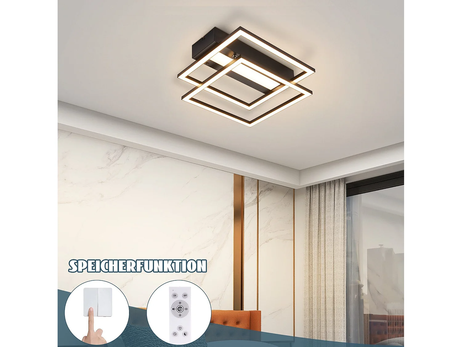 NETTLIFE LED Deckenleuchte Wohnzimmer, 2 Rahmen, Schwarz, Modern, Eckig, Dimmbar, Ideal für Flur
