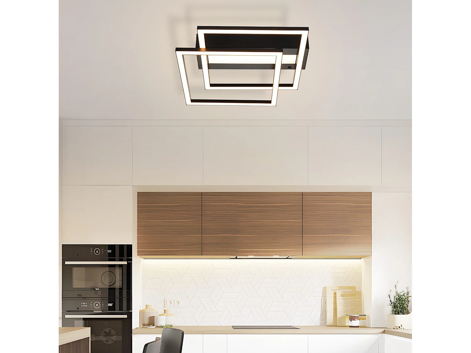 NETTLIFE LED Deckenleuchte Wohnzimmer, 2 Rahmen, Schwarz, Modern, Eckig, Dimmbar, Ideal für Flur