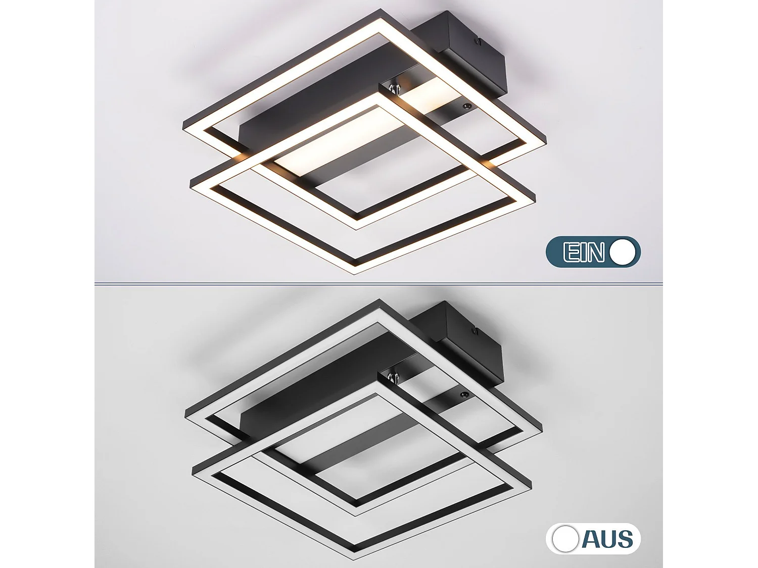 NETTLIFE LED Deckenleuchte Wohnzimmer, 2 Rahmen, Schwarz, Modern, Eckig, Dimmbar, Ideal für Flur