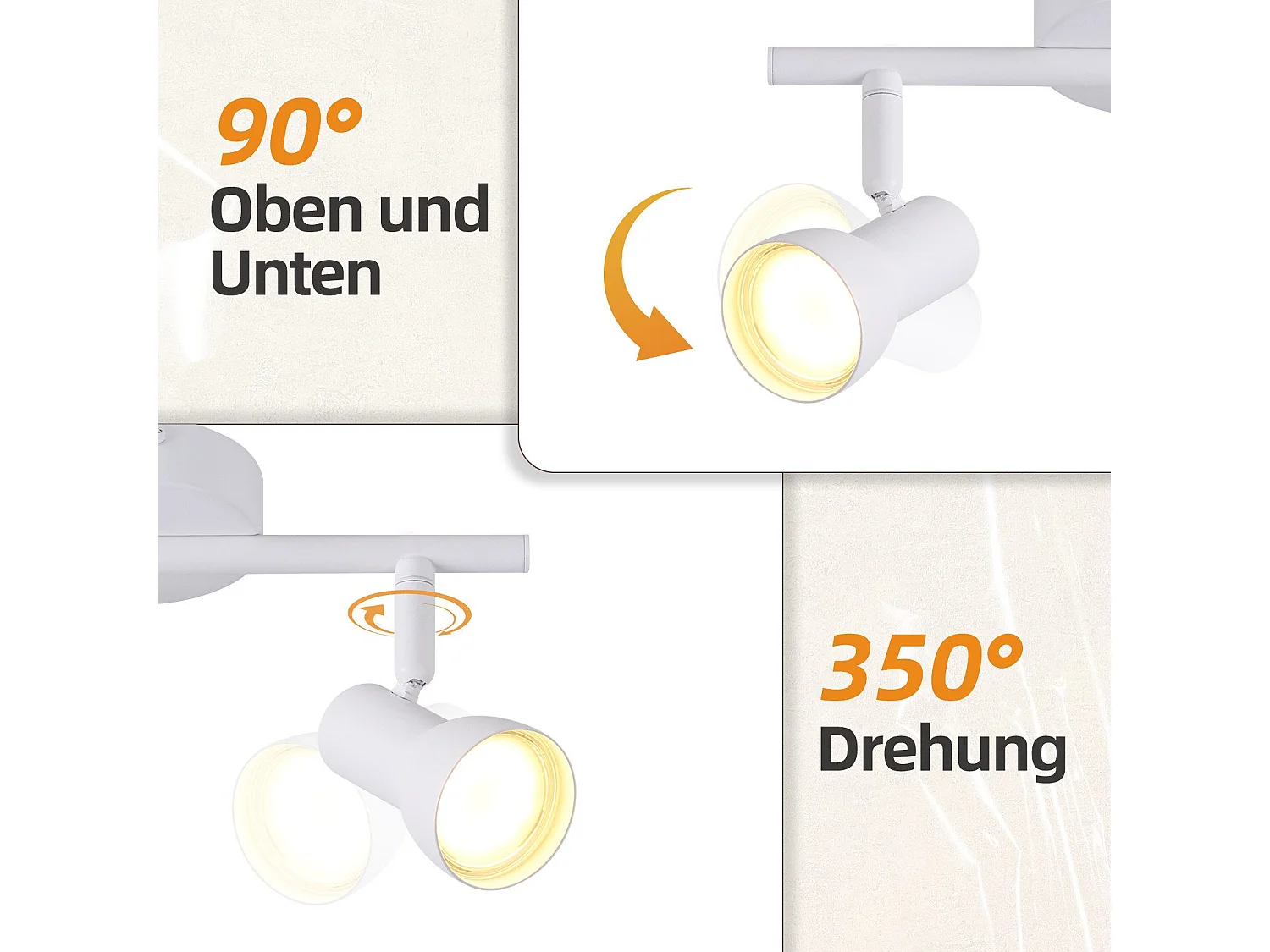 NETTLIFE 3-Flammiger GU10 Deckenstrahler, 350° Drehbare Deckenlampe für Wohnzimmer Küche