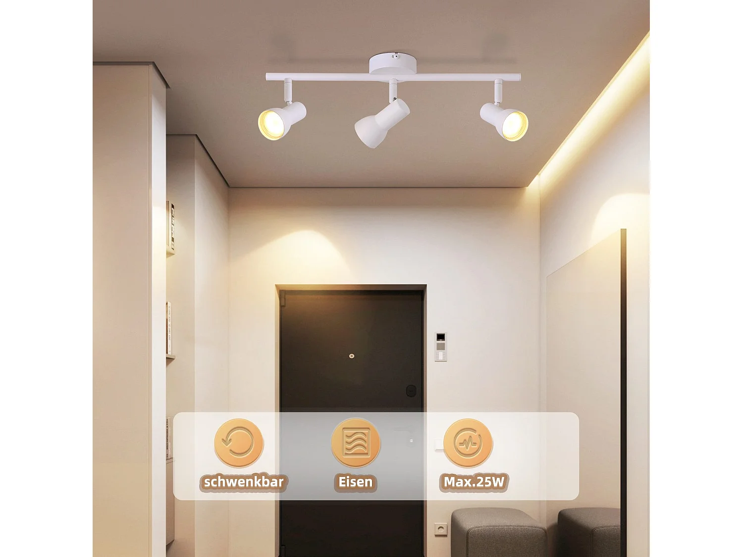 Spot de plafond NETTLIFE 3 flammes GU10, lampe de plafond rotative à 350° pour salon cuisine