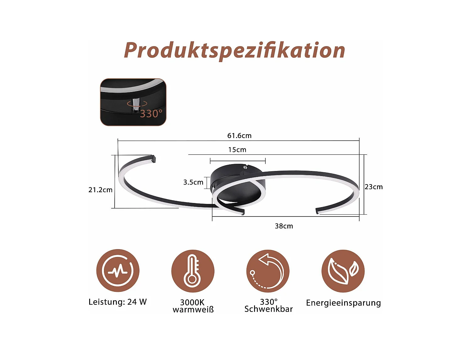 Plafonnier LED NETTLIFE salon 24W plafonnier moderne 3000K pour couloir cuisine