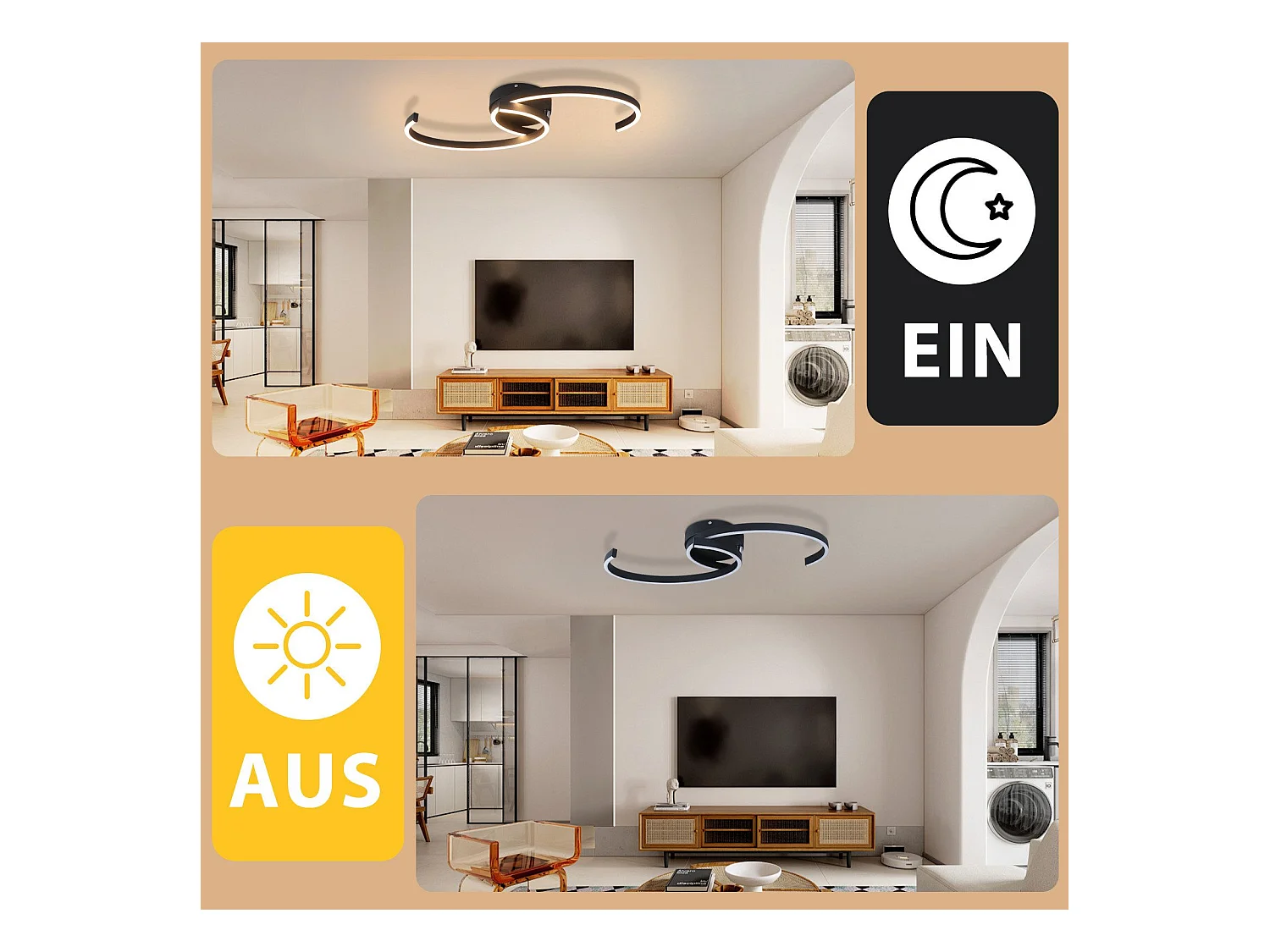 Plafonnier LED NETTLIFE salon 24W plafonnier moderne 3000K pour couloir cuisine