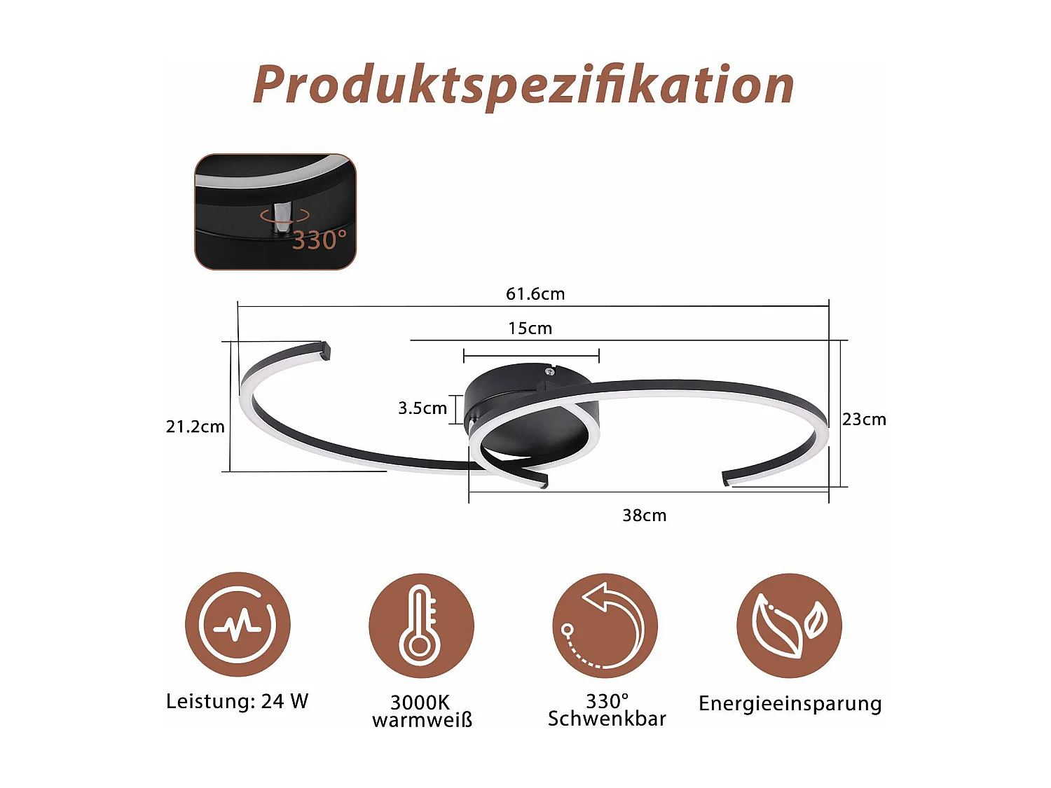 Plafonnier LED NETTLIFE salon 24W plafonnier moderne 3000K pour couloir cuisine