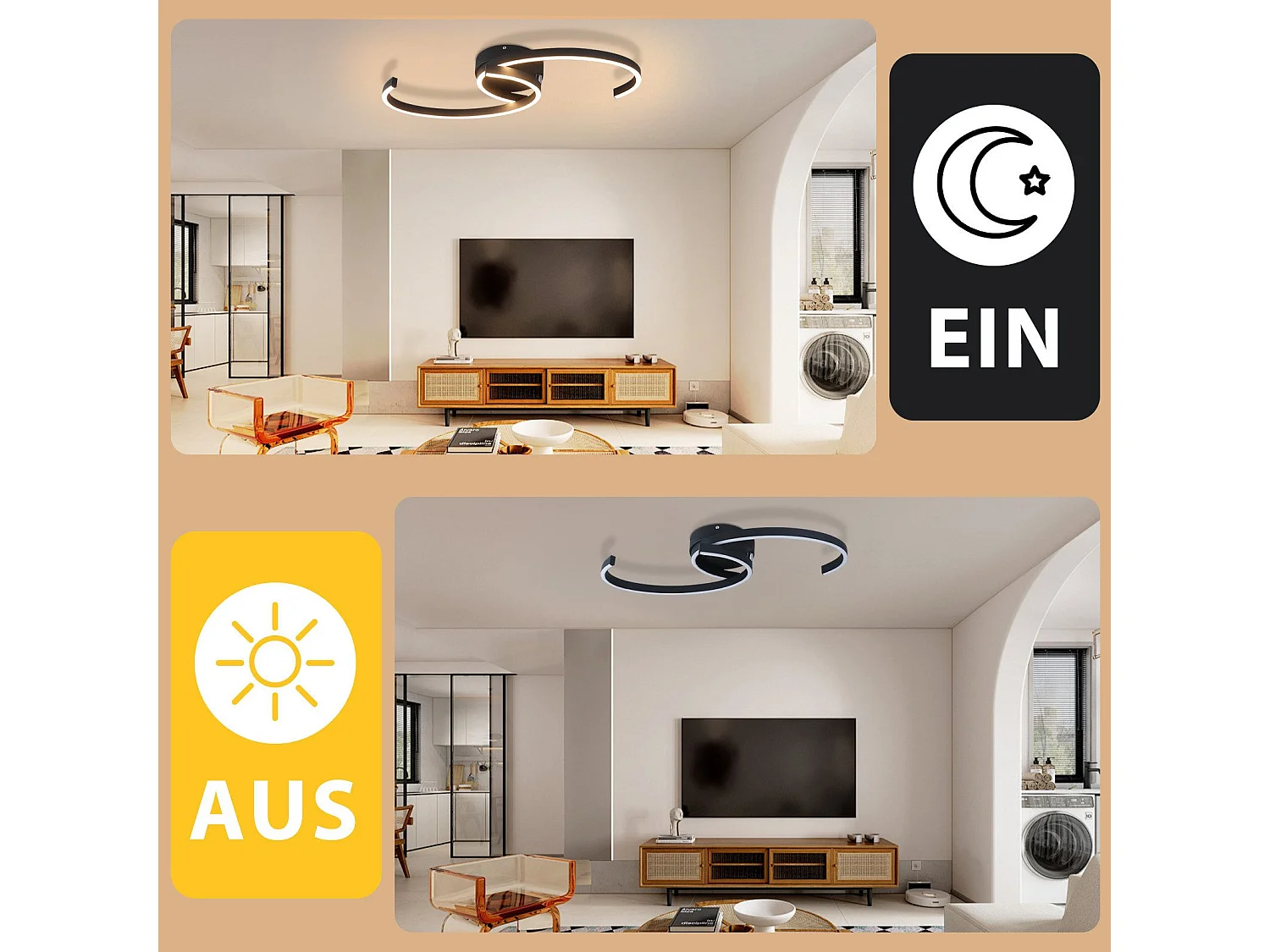 Plafonnier LED NETTLIFE salon 24W plafonnier moderne 3000K pour couloir cuisine