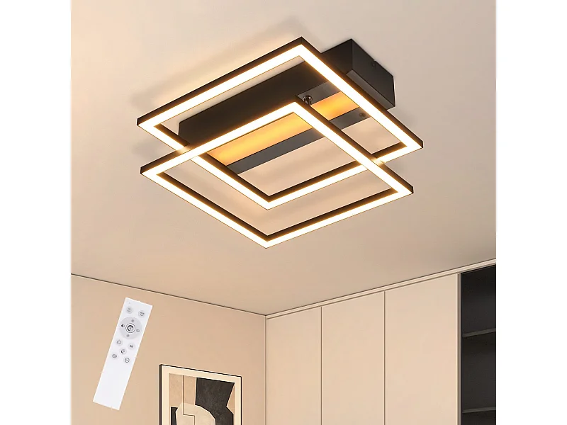 NETTLIFE LED plafondlamp voor woonkamer, 2 frames, zwart, modern, vierkant, dimbaar, ideaal voor gang