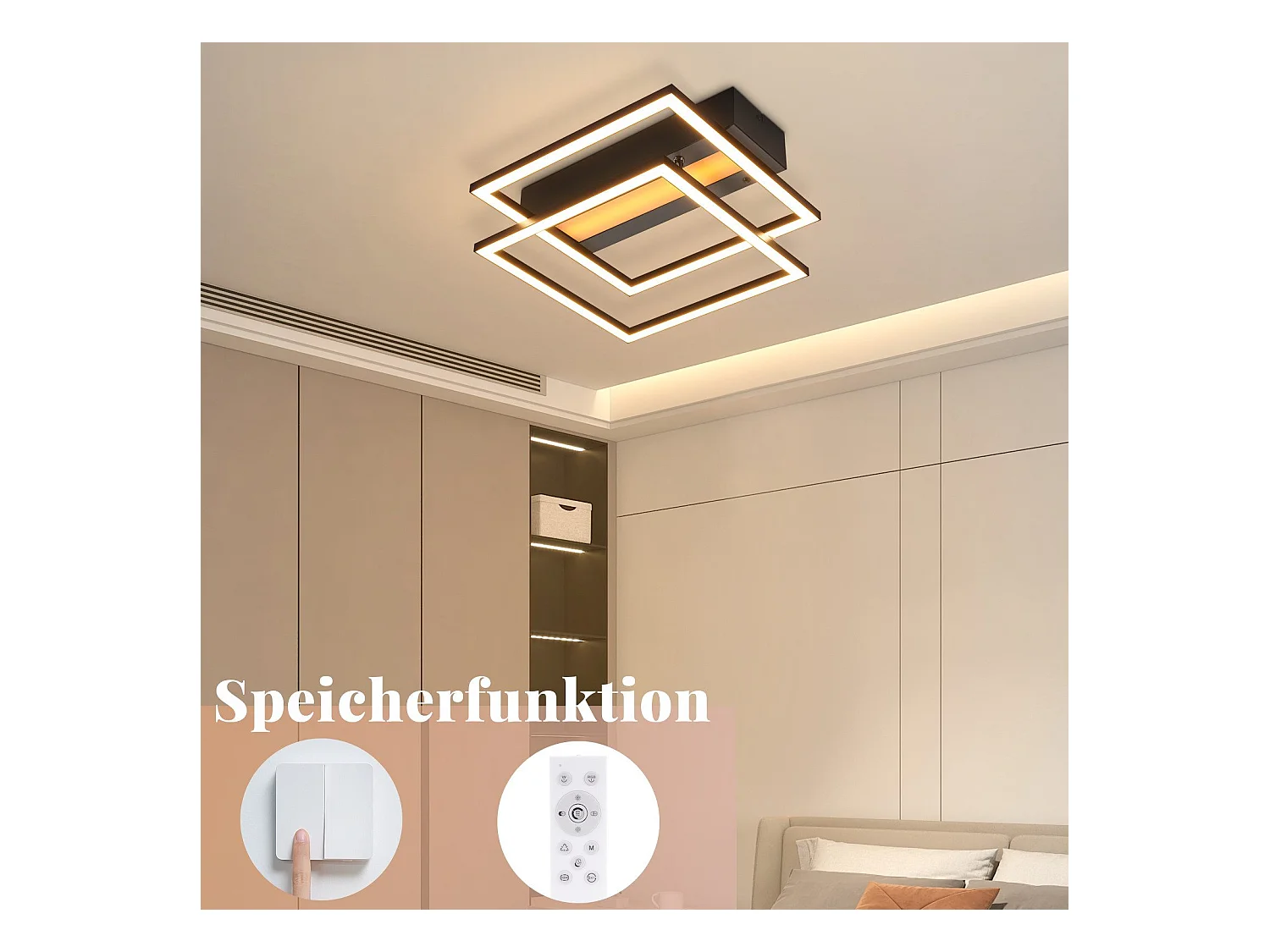 NETTLIFE LED Deckenleuchte Wohnzimmer, 2 Rahmen, Schwarz, Modern, Eckig, Dimmbar, Ideal für Flur