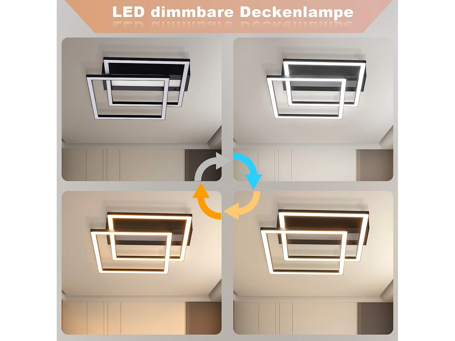 NETTLIFE LED Deckenleuchte Wohnzimmer, 2 Rahmen, Schwarz, Modern, Eckig, Dimmbar, Ideal für Flur