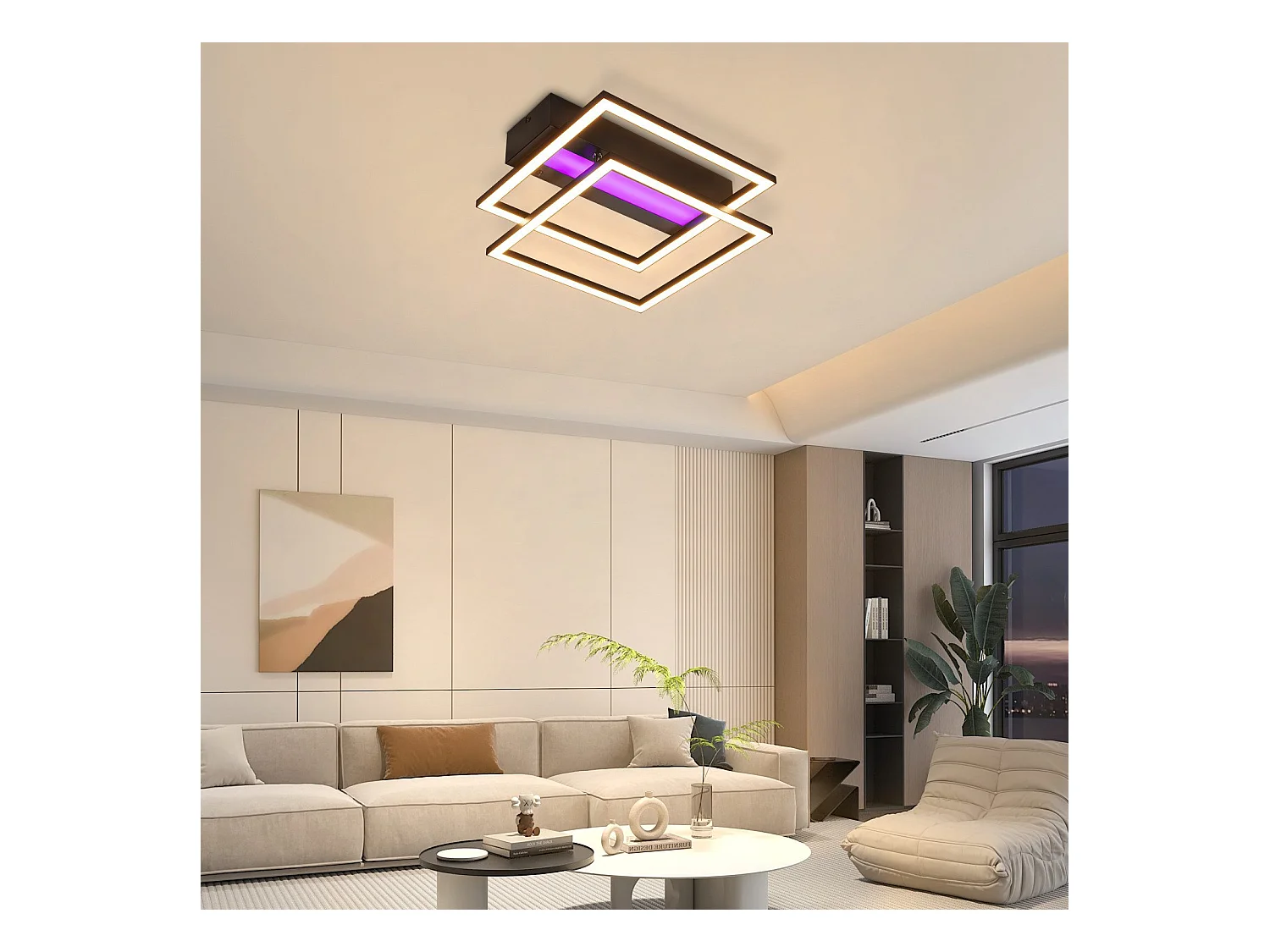 NETTLIFE LED Deckenleuchte Wohnzimmer, 2 Rahmen, Schwarz, Modern, Eckig, Dimmbar, Ideal für Flur