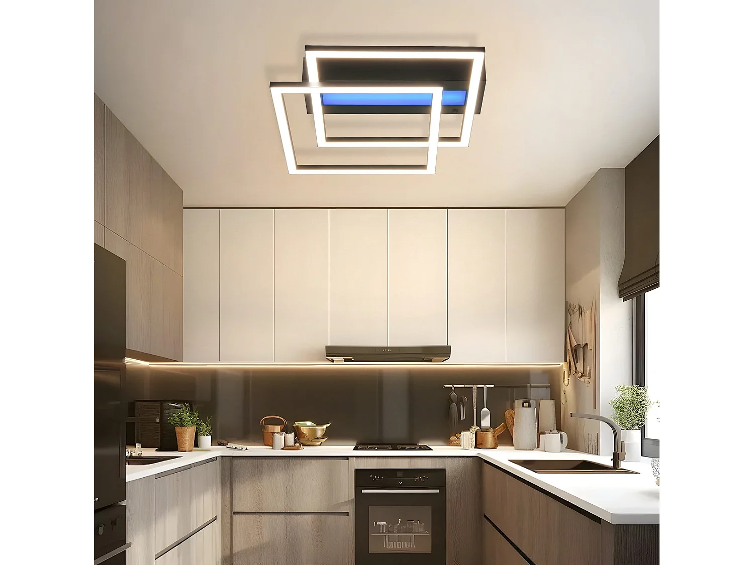 NETTLIFE LED Deckenleuchte Wohnzimmer, 2 Rahmen, Schwarz, Modern, Eckig, Dimmbar, Ideal für Flur