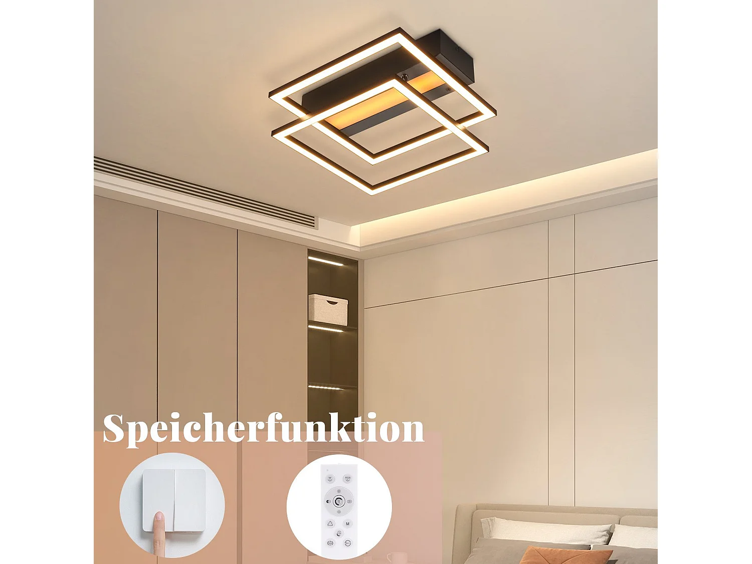 NETTLIFE LED Deckenleuchte Wohnzimmer, 2 Rahmen, Schwarz, Modern, Eckig, Dimmbar, Ideal für Flur