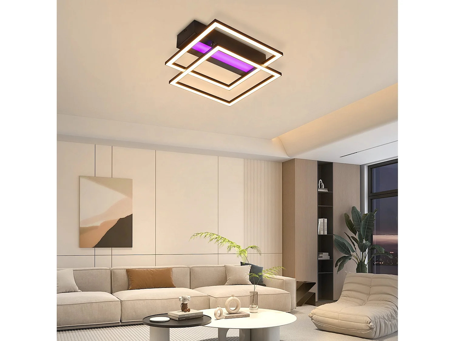 NETTLIFE LED Deckenleuchte Wohnzimmer, 2 Rahmen, Schwarz, Modern, Eckig, Dimmbar, Ideal für Flur