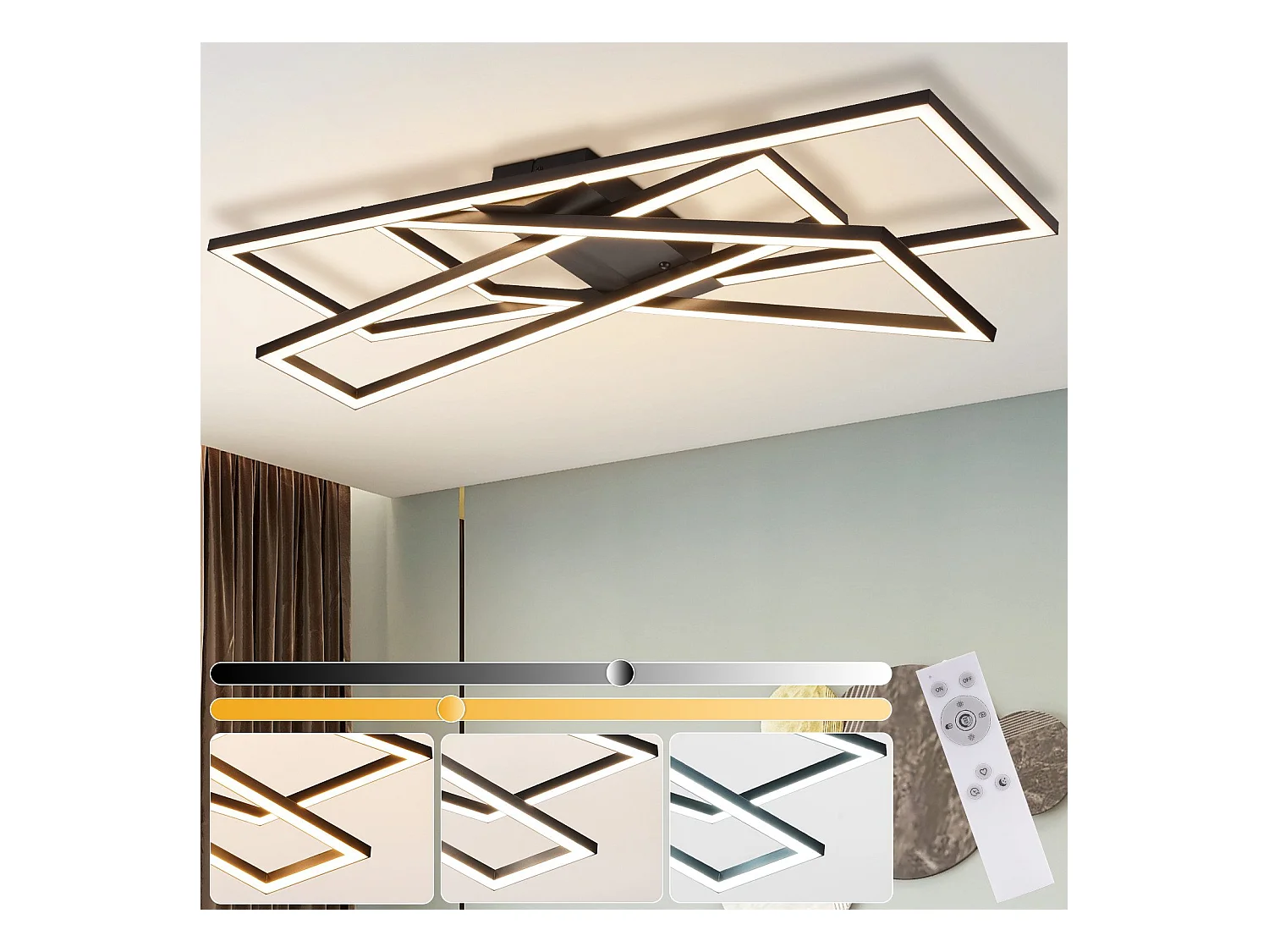 Plafonnier LED NETTLIFE noir 45W dimmable pour salon, bureau, chambre d'enfant