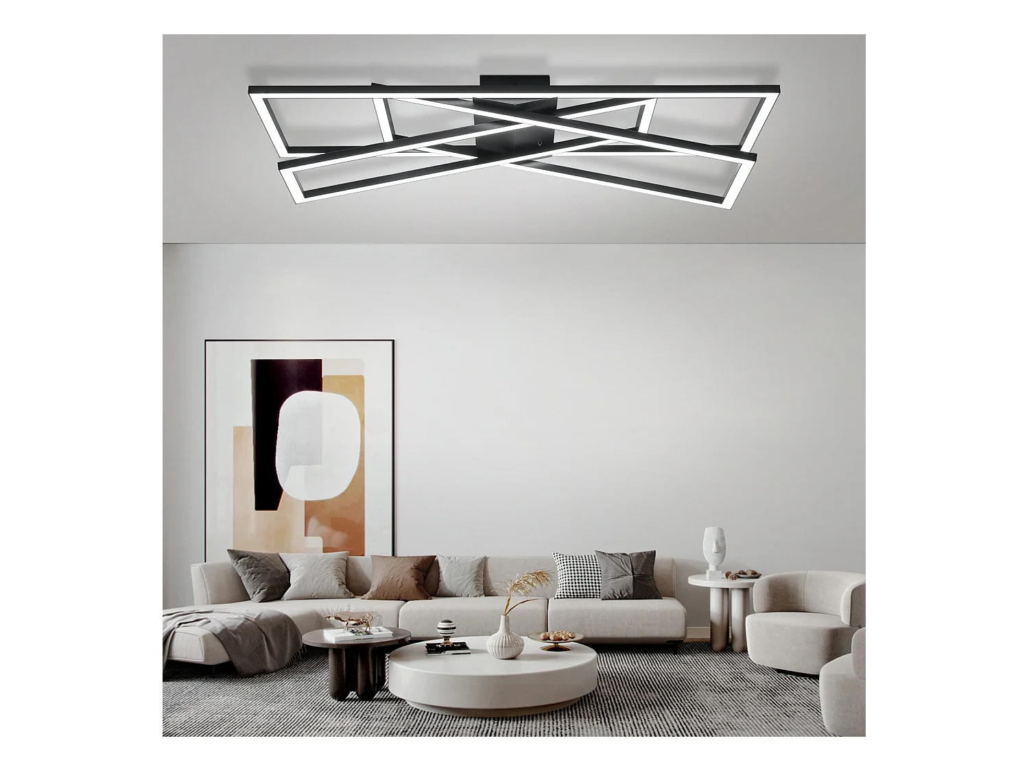 Plafonnier LED NETTLIFE noir 45W dimmable pour salon, bureau, chambre d'enfant