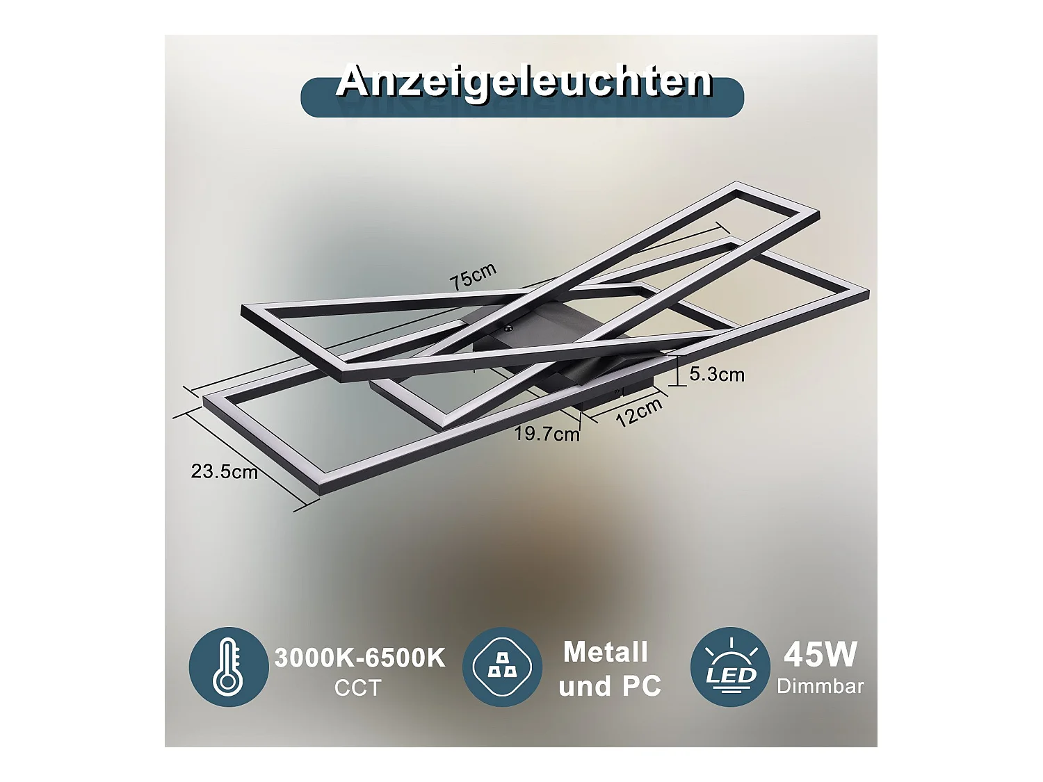 Plafonnier LED NETTLIFE noir 45W dimmable pour salon, bureau, chambre d'enfant