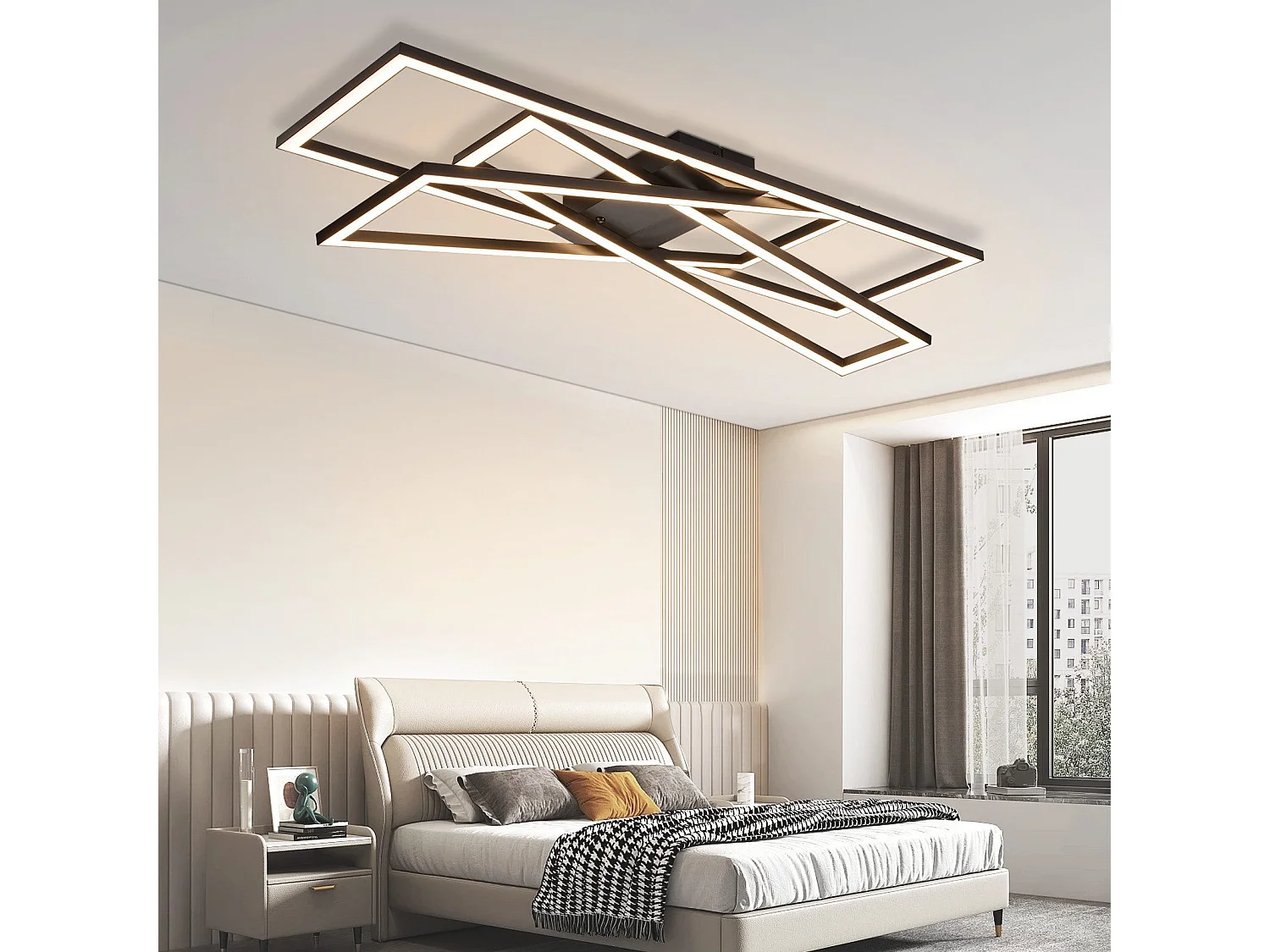 Plafonnier LED NETTLIFE noir 45W dimmable pour salon, bureau, chambre d'enfant