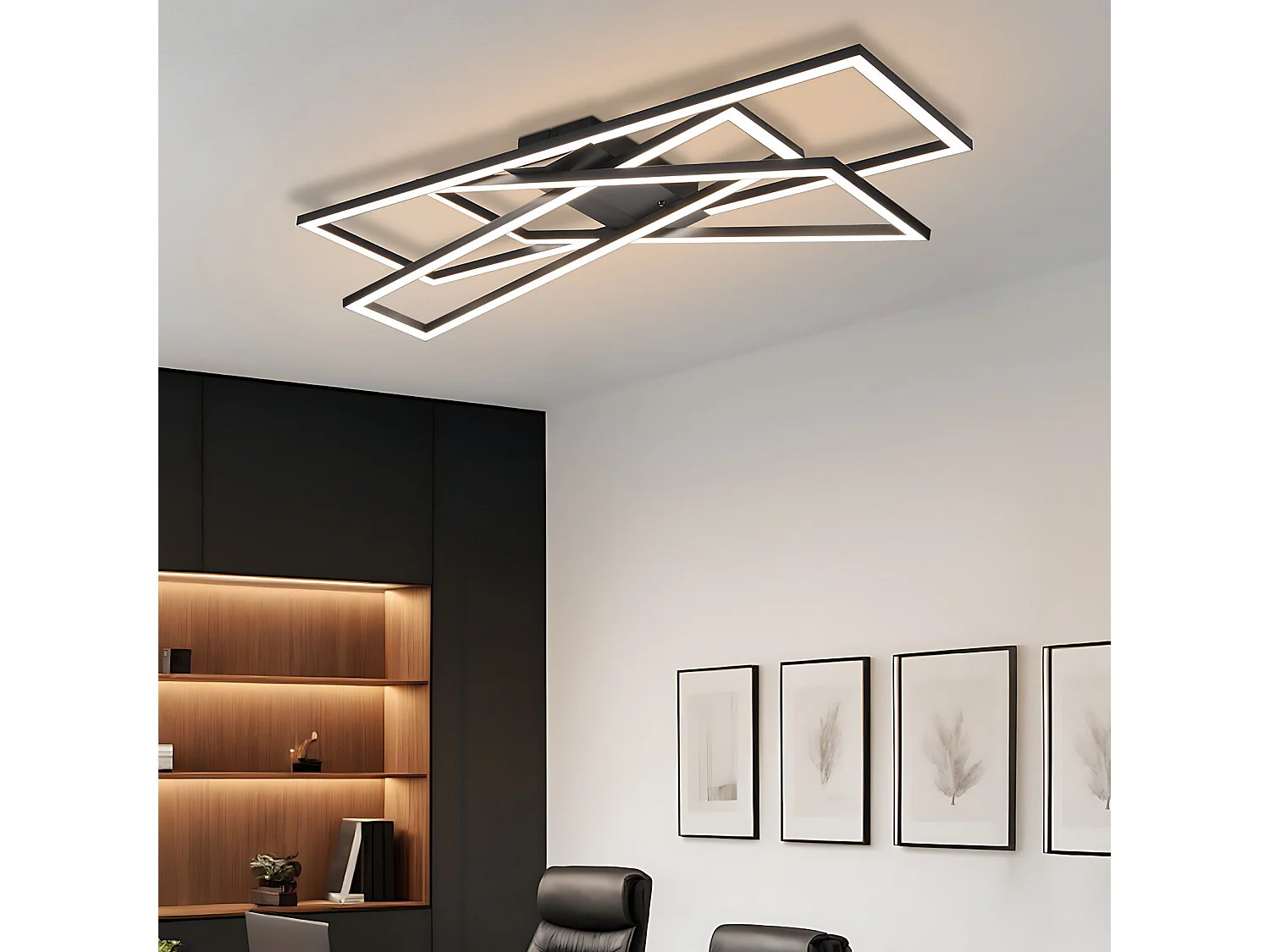 Plafonnier LED NETTLIFE noir 45W dimmable pour salon, bureau, chambre d'enfant