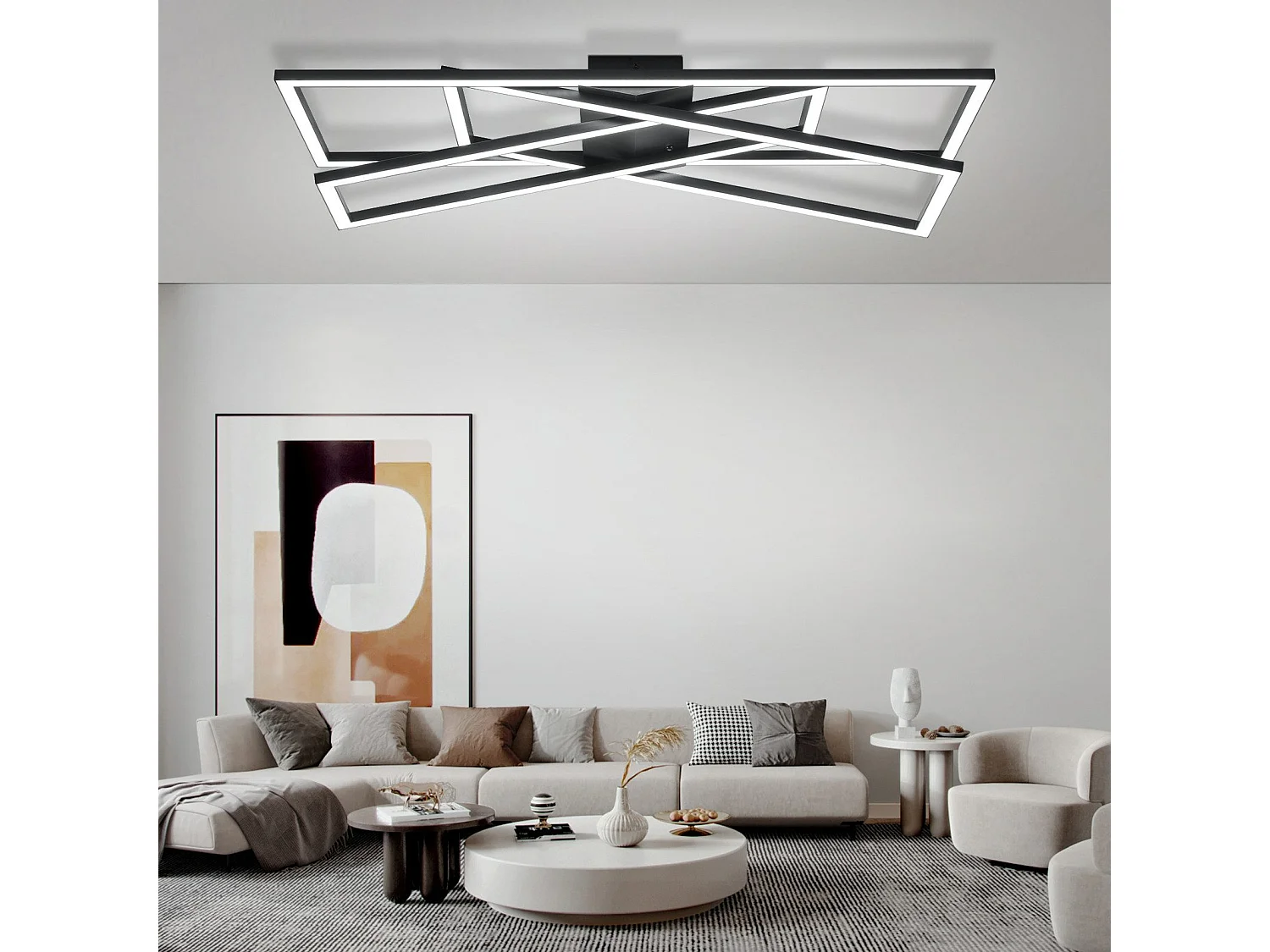 Plafonnier LED NETTLIFE noir 45W dimmable pour salon, bureau, chambre d'enfant