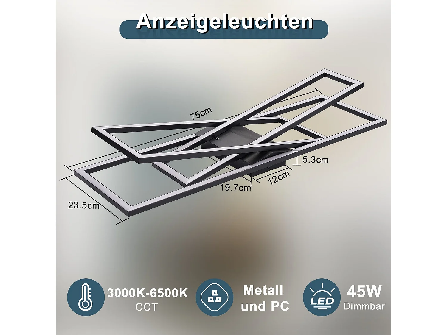 Plafonnier LED NETTLIFE noir 45W dimmable pour salon, bureau, chambre d'enfant