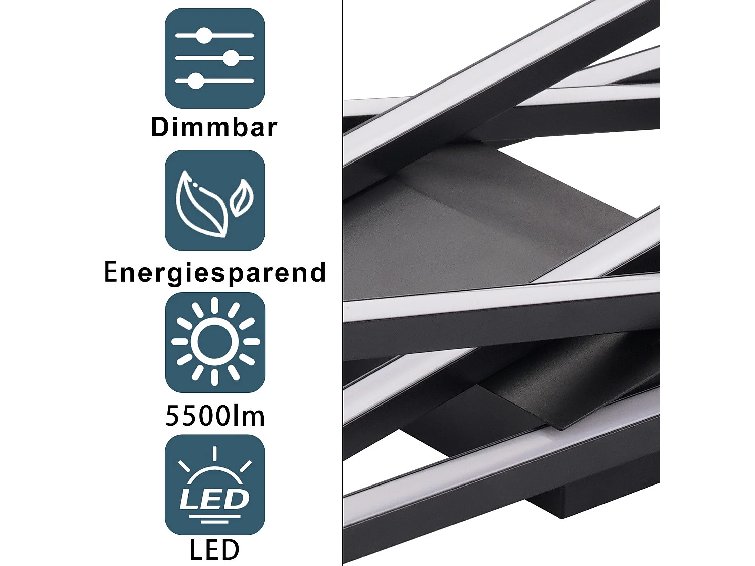 Plafonnier LED NETTLIFE noir 45W dimmable pour salon, bureau, chambre d'enfant