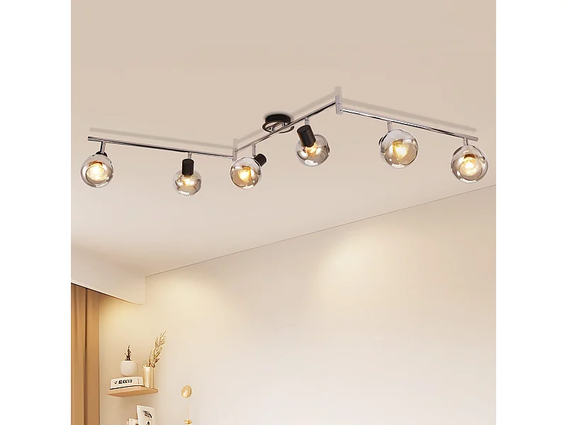 NETTLIFE Plafondlamp Spot E14 Modern Rookglas 6 Vlammen Plafondlamp Draaibaar 350° Draaibaar