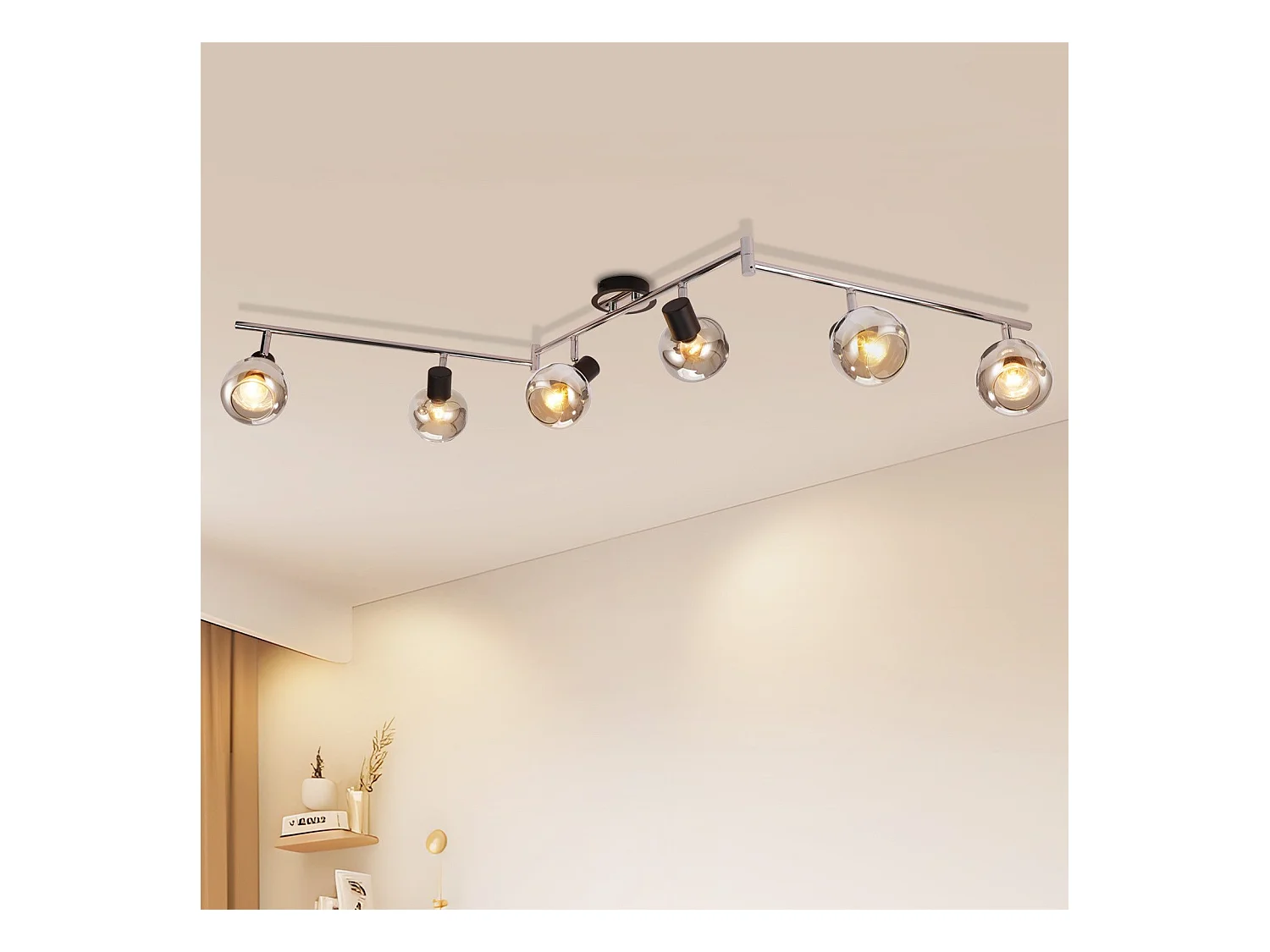 NETTLIFE Plafonnier Spot E14 Moderne Verre Fumé 6 Flammes Plafonnier Pivotant 350° Pivotant