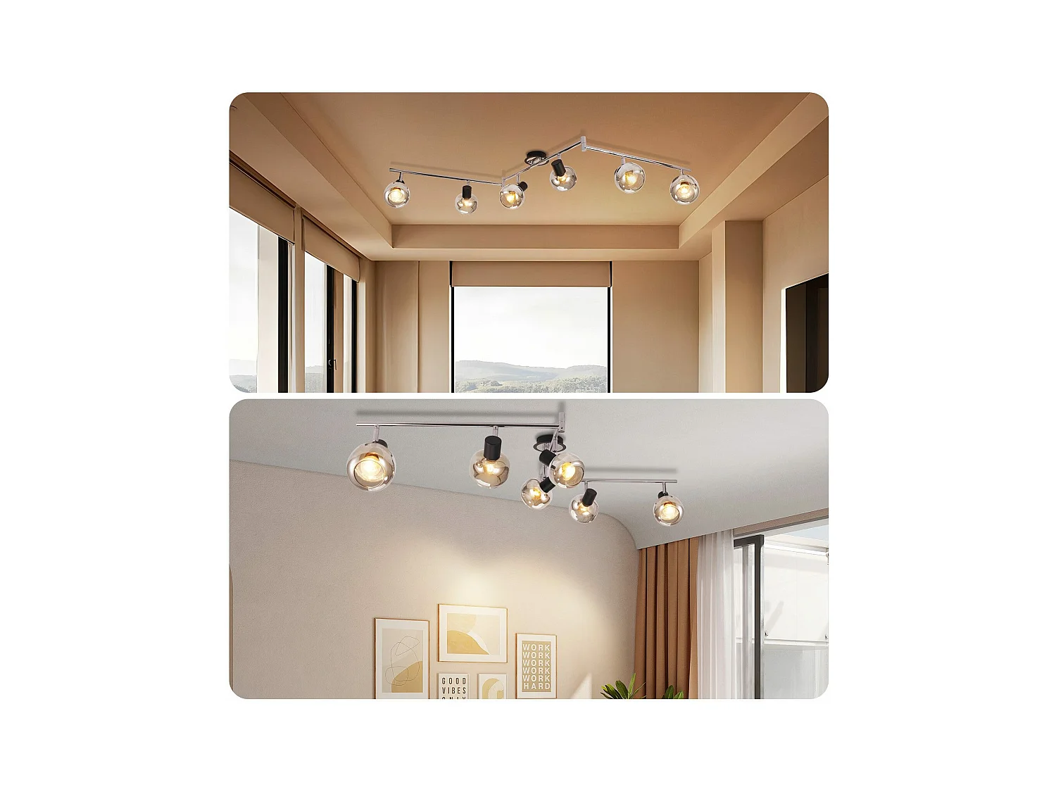 NETTLIFE Plafonnier Spot E14 Moderne Verre Fumé 6 Flammes Plafonnier Pivotant 350° Pivotant