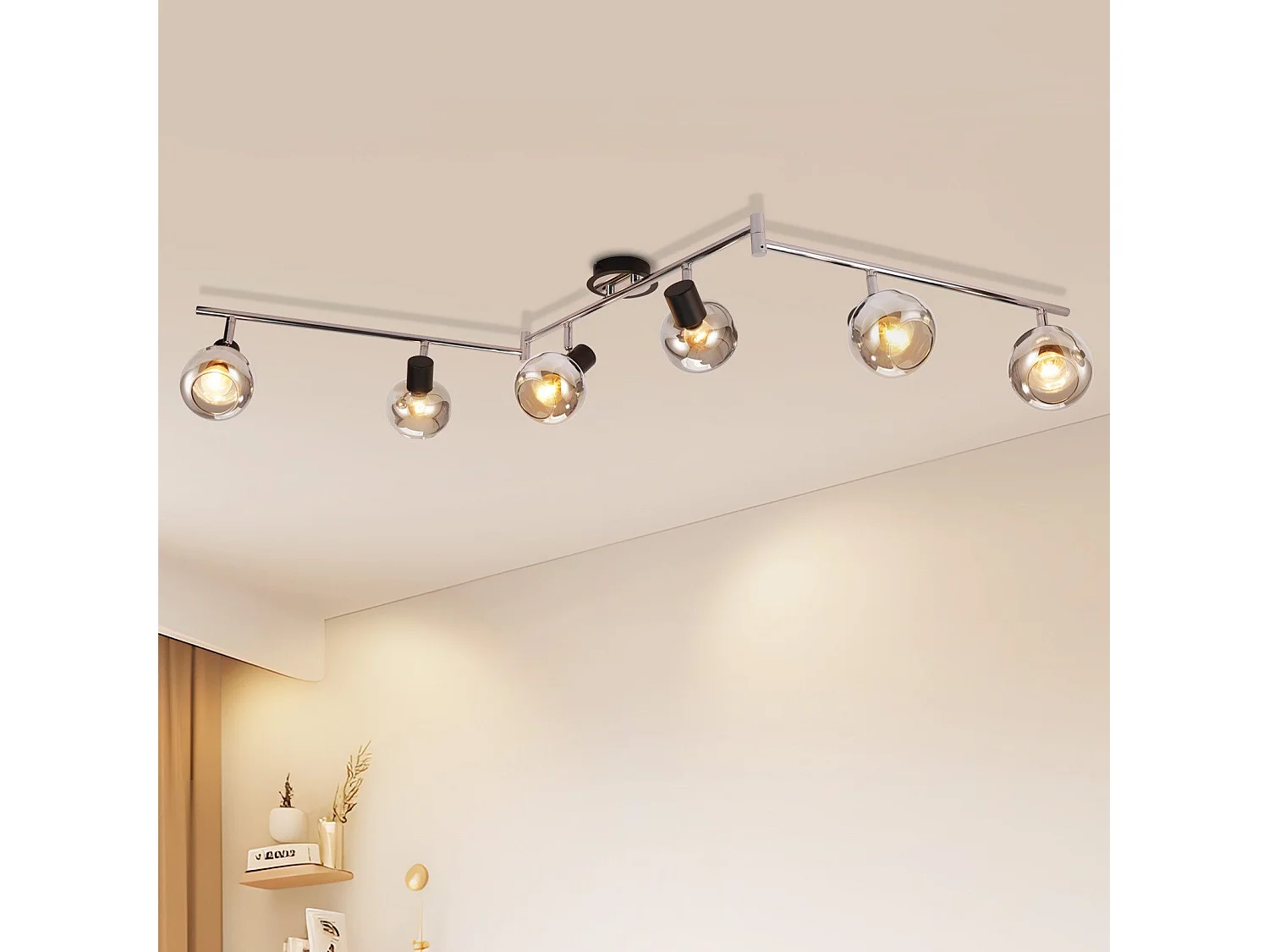 NETTLIFE Plafonnier Spot E14 Moderne Verre Fumé 6 Flammes Plafonnier Pivotant 350° Pivotant