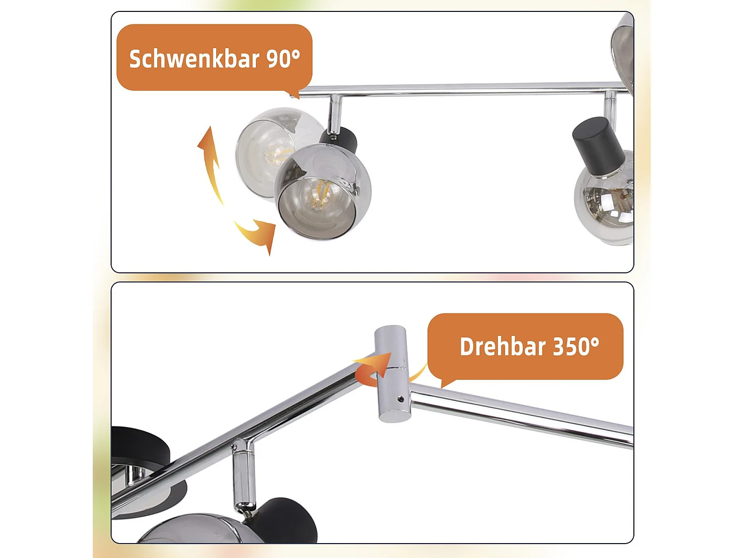 NETTLIFE Plafonnier Spot E14 Moderne Verre Fumé 6 Flammes Plafonnier Pivotant 350° Pivotant