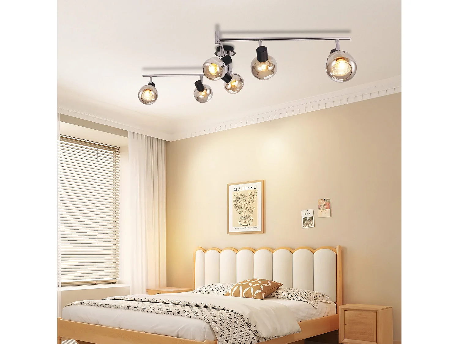 NETTLIFE Plafonnier Spot E14 Moderne Verre Fumé 6 Flammes Plafonnier Pivotant 350° Pivotant