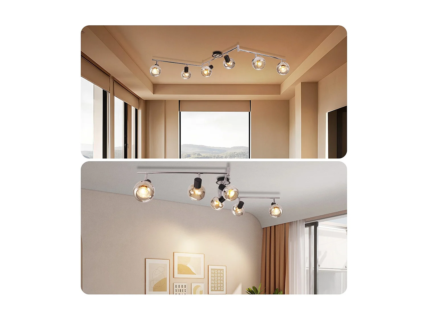 NETTLIFE Plafondlamp Spot E14 Modern Rookglas 6 Vlammen Plafondlamp Draaibaar 350° Draaibaar