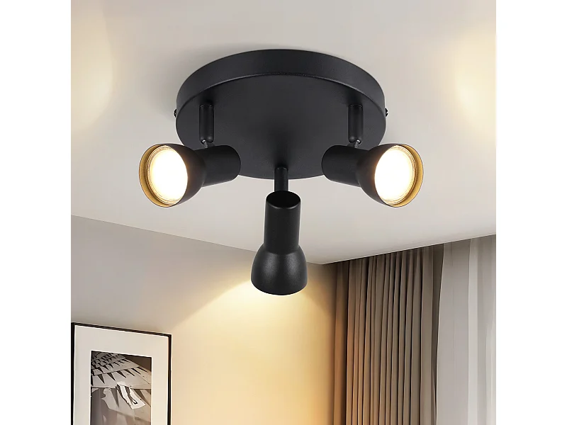 NETTLIFE 3-vlams plafondspot, zwarte plafondlamp, modern design, ronde metalen plafondspots, GU10 fitting