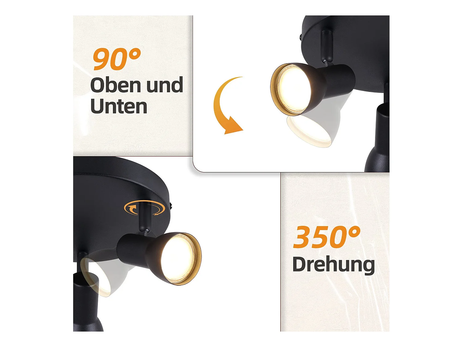 NETTLIFE 3-Flammiger Deckenstrahler, Schwarze Deckenleuchte, Modernes Design, Runde Deckenspots aus Metall, GU10 Sockel