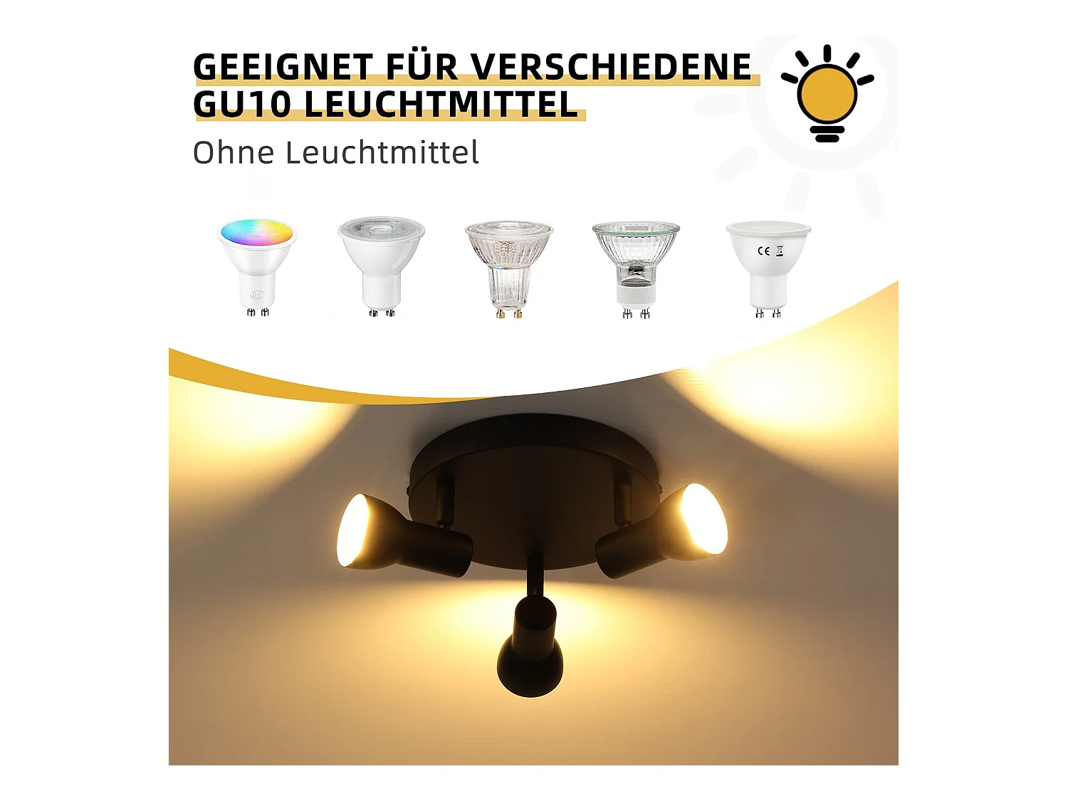 NETTLIFE 3-Flammiger Deckenstrahler, Schwarze Deckenleuchte, Modernes Design, Runde Deckenspots aus Metall, GU10 Sockel