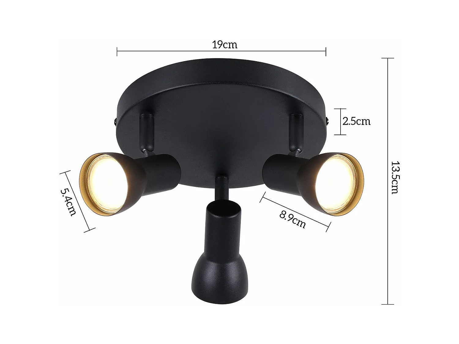 NETTLIFE 3-Flammiger Deckenstrahler, Schwarze Deckenleuchte, Modernes Design, Runde Deckenspots aus Metall, GU10 Sockel